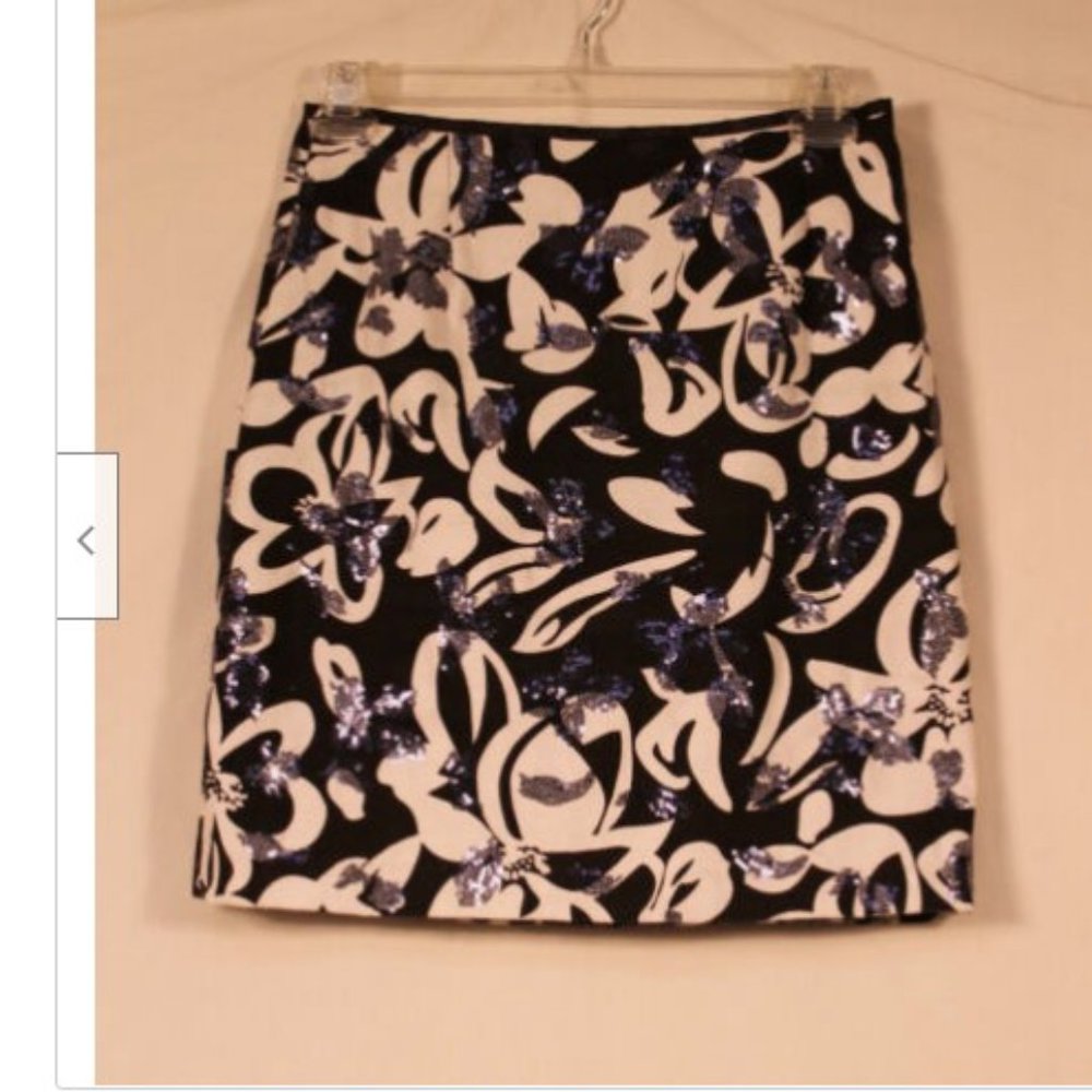 Transitions Black + White Floral Blue Sequin Skirt - Picture 5 of 5